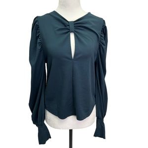 Zara Turquoise Long Puff Sleeve V-Neck Top Size S